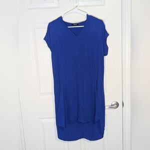 Madewell Cobalt Blue V-Neck Tunic Shift Dress Front Pockets Size S